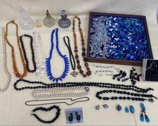 Vtg Collection Of Perfume Bottles Crystal Bead Jewelry  Beads 
