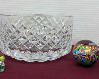Waterford Crystal Bowl Signed Art Glass Paperweights 