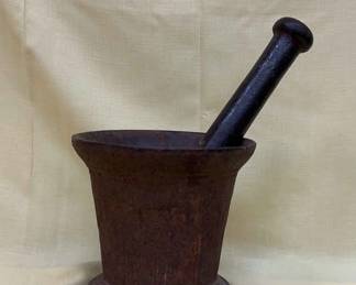 Vintage Cast Iron Mortar And Pestle 1 