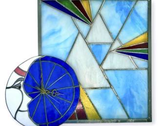 Rainbow Stained Glass Window Hanging Moon Clock