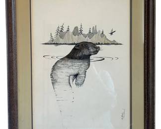 27 x 21 Signed  Framed Otter Print 