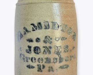Antique Hamilton Jones Greensboro, PA Stoneware Crock