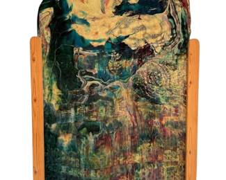 Stained Glass Oil Slick Wall Hanging in Wooden Frame