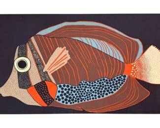 Barbara Brenner 1970s Fish Fabric Screen Print 60 x 32 