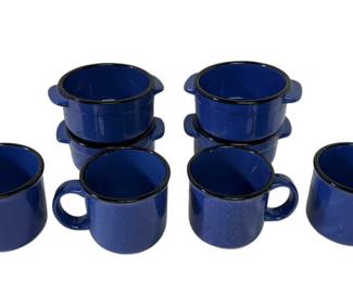 Blue Speckled Ceramic Dishes Mugs 