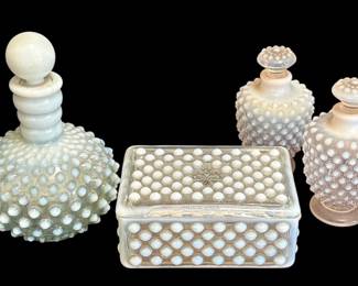 Opalescent Hobnail Glass Vanity Bottles Jewelry Box