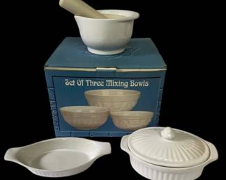 Ceramic White Mortar And Pesto, Mixing Bowls And More Dishes