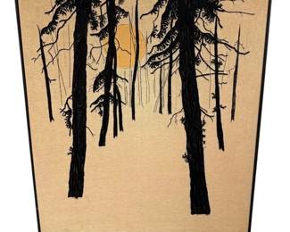 Forest Moon Handmade Embroidery Scene on Canvas (36” x 40”)
