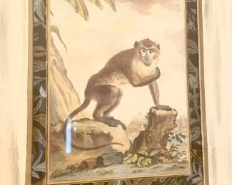 antique monkey litho set handpainted matting