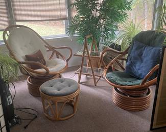 mcm natural bamboo swivel chairs