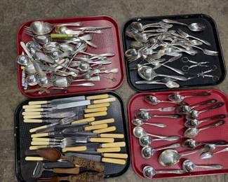 Silver Plate And Flatware/serving Utensils Lot.