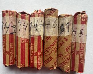7 Rolls of 1940s Wheat Cents (even though only 6 shown)