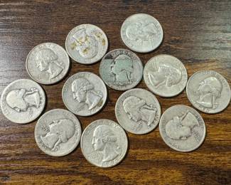 12 Pre-1965 US Washington 90% Silver Dollars