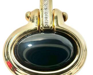Black Onyx Pendant with Diamonds set in bale.