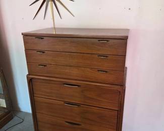 Charming MCM Highboy Dresser and Retro Clock