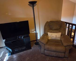 Recliner, TV, and TV Stand