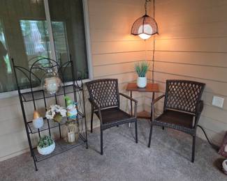 Chairs, Racks, Lamp, and Table