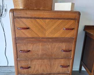 Vintage Art Deco Waterfall Style Dresser, Picnic Basket, Doll House Toys