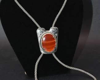 silver tone and agate bolo tie