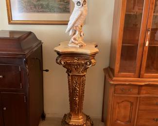 Owl-16” gold pedestal with “marble” like top-40”