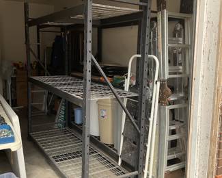 Large metal shelving units & latters