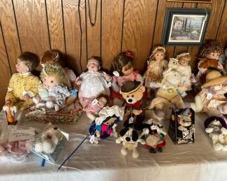 collectors' dolls and stuffed animals