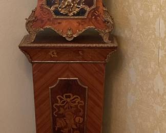 "French Revival Marquetry Longcase Clock with German movement" not a true Tiffany Clock & pedestal- Louis XV style-75x16x9.5