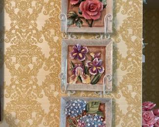 Floral Relief Wall Art Trio with metal frame