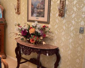 Half-moon marble top entrance table-48x16x31