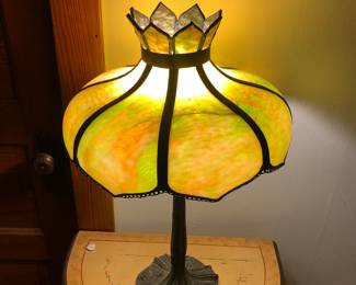 French Art Nouveau glass shade on iron base