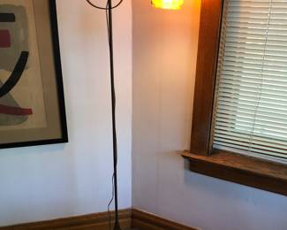 Metal 1920’s floor lamp with Steuben art glass shade