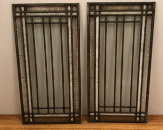 Set of two Prairie style stained glass windows