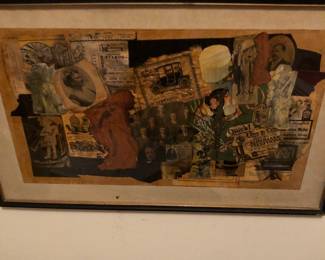 Vintage signed Czech collage and mixed media wall art dated 1965