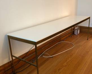 1960’s white glass top and brass console table by Paul McCobb