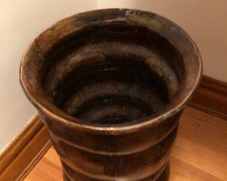 Monumental 23” tall vintage 1970’s glazed hand thrown vessel with cipher signature