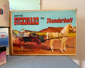 VINTAGE JOHNNY WEST WAGON & HORSE WITH ORIGINAL BOX