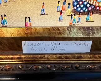 Original Painting Amazon village in Ecuador by Ernesto Gualle