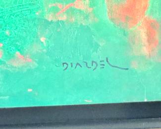 Diadel Artist Signature – Close-Up from 1996 Abstract Figurative Painting ‘Discutiendo Sobre Marcos’ | $3500