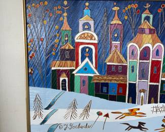 Yuri Gorbachev, Original Art , Oil on canvas ‘Winter with Orange Horse’ signed | $3000