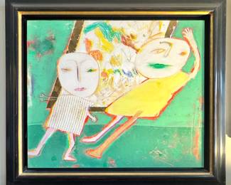 Discutiendo Sobre Marcos’ by Diadel – 1996 Mixed Media Abstract Figurative Painting $2500