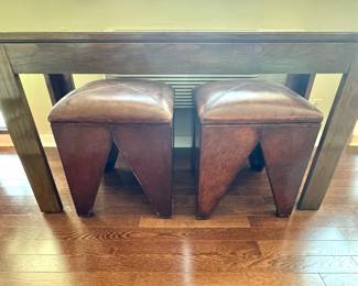 MCM leather upholstered ottoman stool