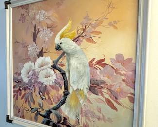 Vintage Cockatoo Painting by Christiana – Tropical Bird on Blossom Branch Wall Art