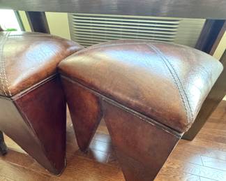 MCM leather upholstered ottoman stool