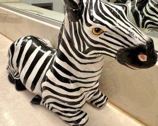 Handcrafted Ceramic Zebra Figurine – Black and White Striped Animal Sculpture