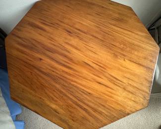 Antique Octagonal Wood Side Table with Hand-Carved Pedestal Base