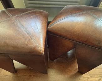 MCM leather upholstered ottoman stool