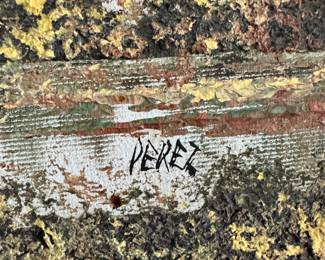 Perez Signature Close-Up on Textured Landscape Painting