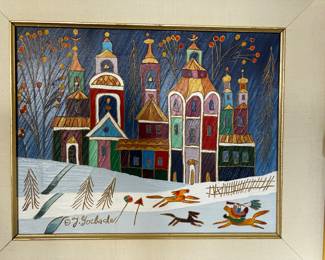 Yuri Gorbachev, Original Art , Oil on canvas ‘Winter with Orange Horse’ signed