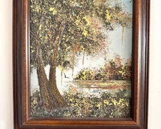Framed Landscape Painting by Perez – Autumn Trees and River Scene | $1500