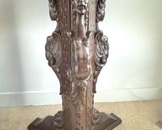 Pair of Antique Octagonal Wood Side Table with Hand-Carved Pedestal Base